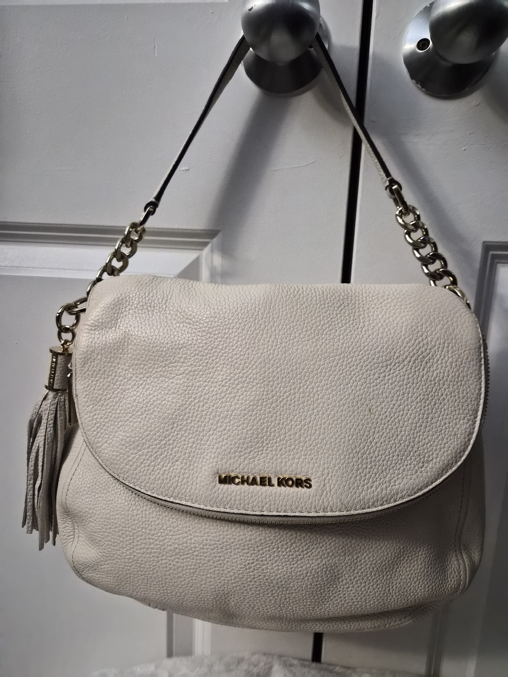 Michael Kors Cream Leather Shoulder Bag with Tassel
